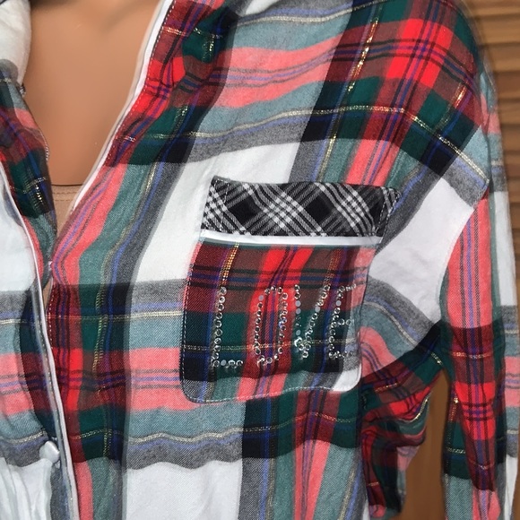 Victoria’s Secret plaid flannel romper size large. 3/4 sleeve super cute comfy. - Picture 2 of 14